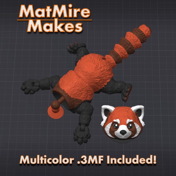 レッサーパンダ、3Dプリント用デジタル.STLファイル、関節式フィ