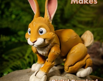 Bunny Rabbit Digital .STL File for 3d Printing, Articulated Fidget Figure, Print-In-Place, Cute Flexi, 3MF included