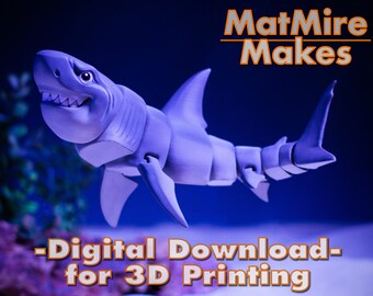 Great White Shark Digital .STL File for 3dPrinting, Articulated Fidget Toy, Desktop stim, Cute Flexi
