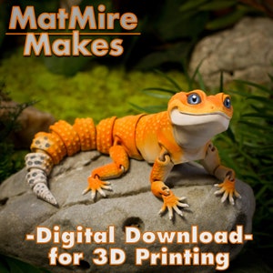 Leopard Gecko Digital .STL File for 3dPrinting, Articulated Fidget Figure, Print-In-Place Body, Snap-Fit Head, Cute Flexi