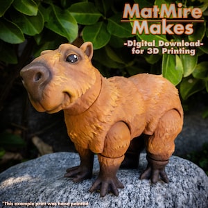 Capybara Digital .STL File for 3d Printing, Articulated Fidget Figure, Print-In-Place Body, snap-fit head, Cute Flexi