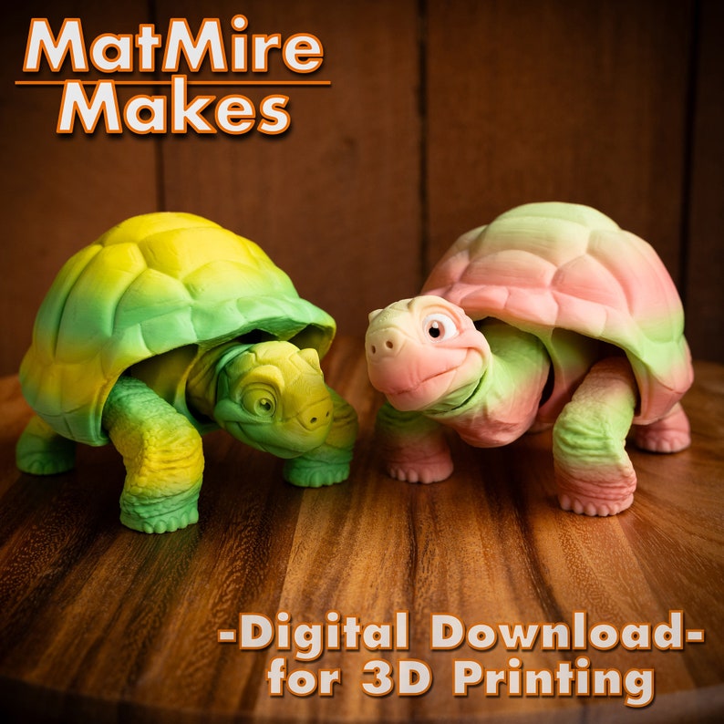 Tortoise Digital .STL File for 3d Printing, Articulated Fidget Figure, 3mf included, Cute Turtle image 2