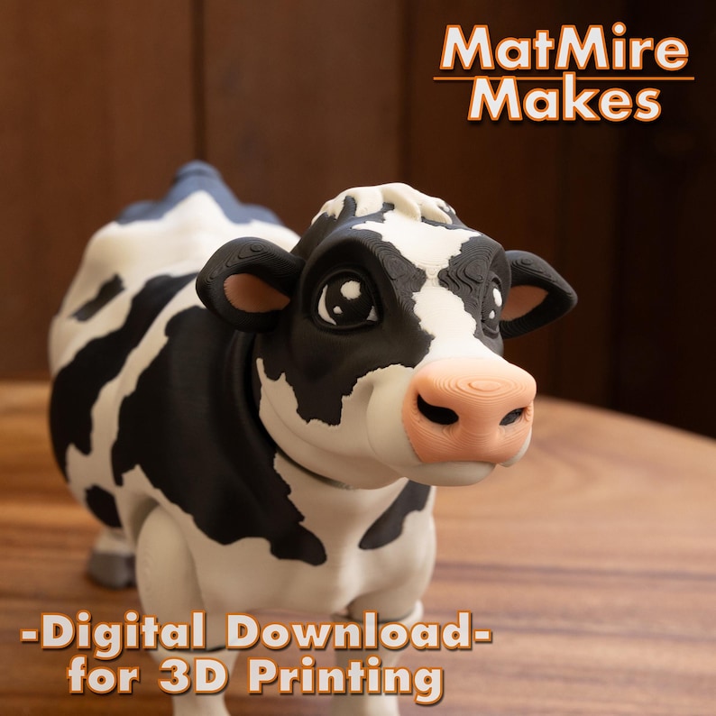 Cow File Set Dairy Cow Digital .STL File for 3d Printing, Articulated Fidget Figure ...