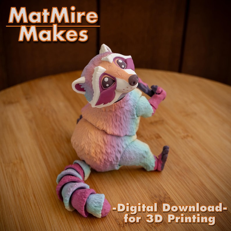 Raccoon Digital .STL File for 3d Printing, Articulated Fidget Figure ...