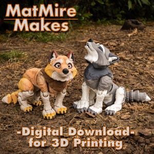 Lobo, archivo digital .STL para impresión 3D, figura articulada inquieta, animal lindo, con 3MF multicolor