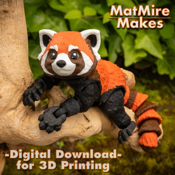 レッサーパンダ、3Dプリント用デジタル.STLファイル、関節式フィ
