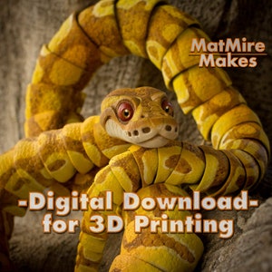 Ball Python Snake Digital .STL File for 3d Printing, Articulated Fidget Figure, Print-In-Place Body, Snap-Fit Head, Cute Flexi