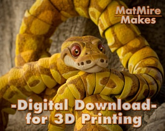 Ball Python Snake Digital .STL File for 3dPrinting, Articulated Fidget Figure, Print-In-Place Body, Snap-Fit Head, Cute Flexi