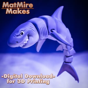Great White Shark Digital .STL File for 3d Printing, Articulated Fidget Figure, Desktop stim, Cute Flexi