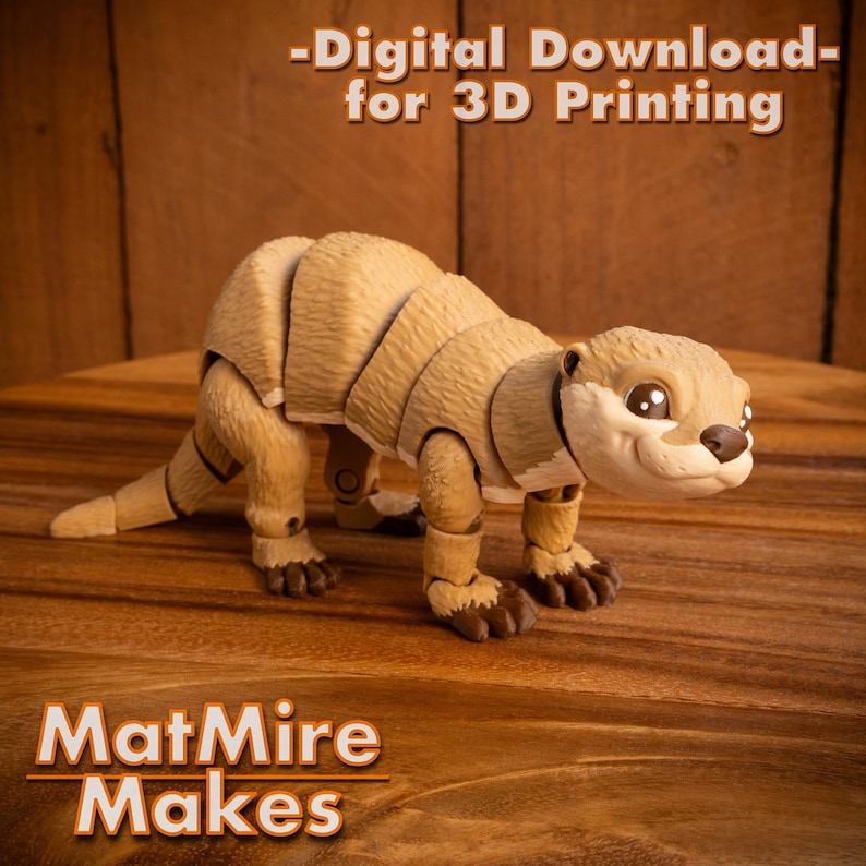 Pode incluir: Um modelo de lontra impresso em 3D, em posi&ccedil;&atilde;o de p&eacute;. A lontra &eacute; feita de pl&aacute;stico marrom claro e tem um corpo segmentado. O modelo &eacute; projetado para impress&atilde;o 3D e est&aacute; dispon&iacute;vel para download digital. -Download digital- para impress&atilde;o 3D MatMire Makes