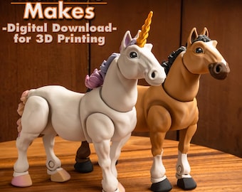 Horse & Unicorn: Digital .STL File for 3d Printing , Articulated fidget figure (Digital Download, 3MF Included)