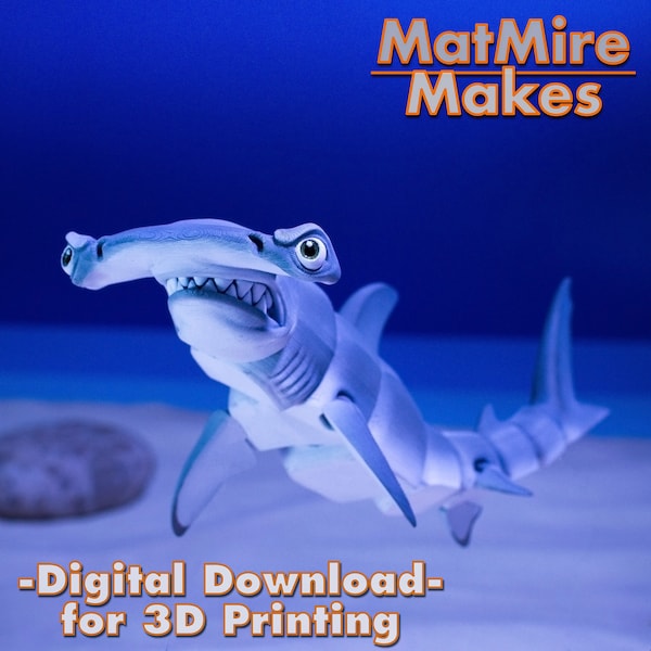 Hammerhead Shark Digital .STL File for 3dPrinting, Articulated Fidget Figure, Print-In-Place Body, Snap-Fit Head, Cute Flexi