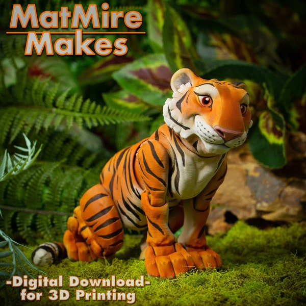 Tiger Digital .STL File for 3dPrinting, Articulated Fidget Figure, Print-In-Place, Cute Flexi