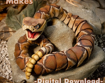 Rattlesnake Digital .STL File for 3dPrinting, Articulated Fidget Figure, Stim Toy, Cute Flexi Viper Snake