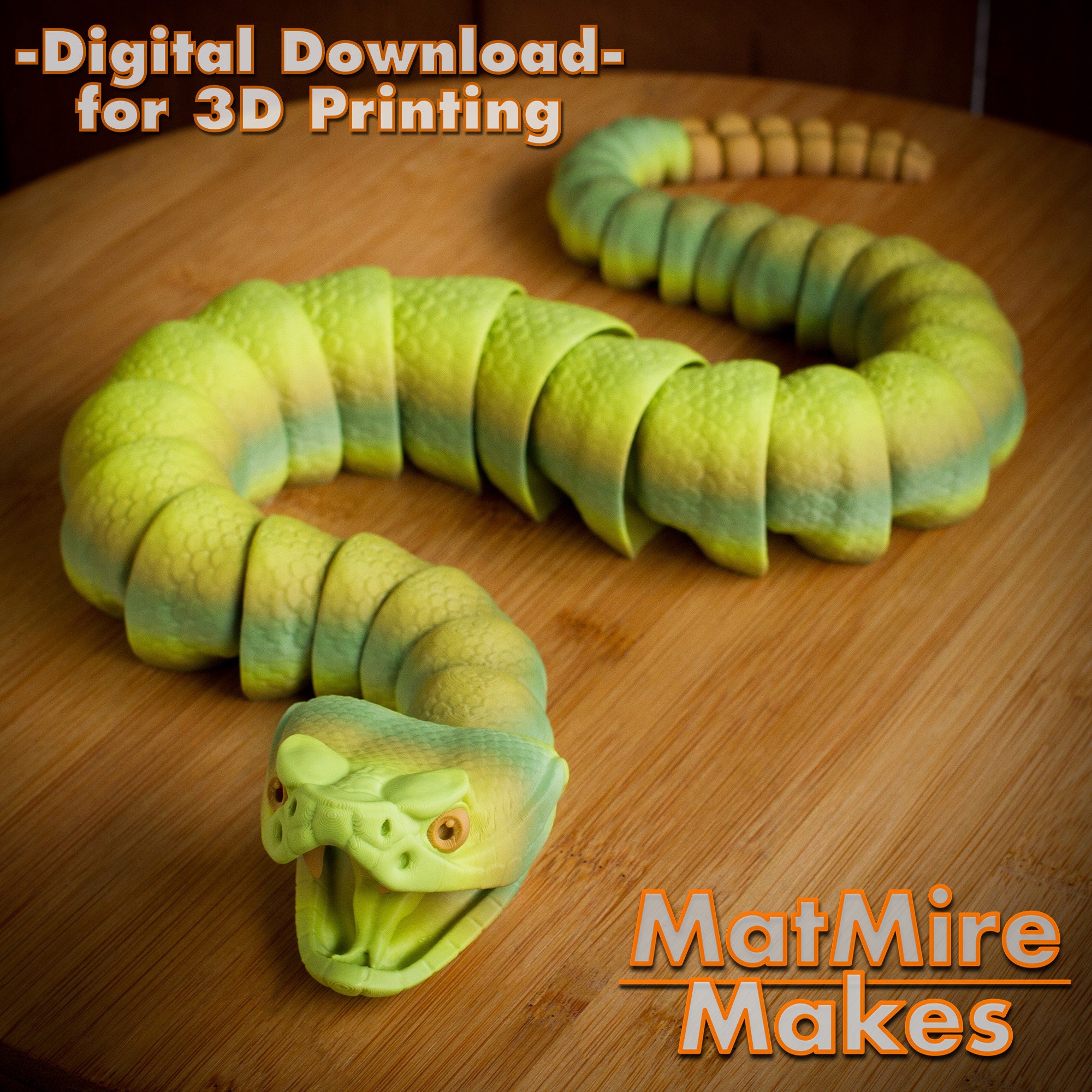 Giocattolo Anti-stress Serpente Stampato In 3D – Verde, Flessibile E Articolato – Perfetto Per Gioco Interattivo E Decorazione Da Tavolo