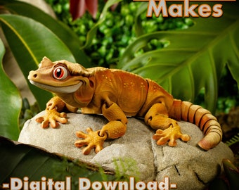 Crested Gecko Digital .STL File for 3dPrinting, Articulated Fidget Figure, Print-In-Place Body, Snap-Fit Head, Cute Flexi