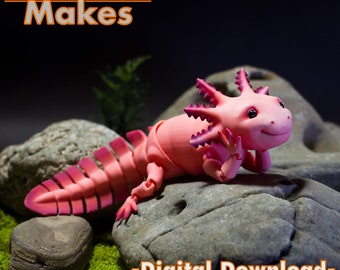 Articulated Axolotl .STL Digital File, Print-in-Place Body, Snap-Fit Head, Cute Flexi