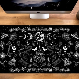 Occult Mousepad, Goth Desk Mat, Goth office Decor, Halloween Desk Decor, Witchy Mousepad, Celestial Mushroom Gaming Mousepad