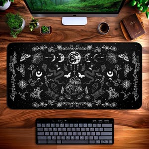 Occult Mousepad, Goth Desk Mat, Goth office Decor, Halloween Desk Decor, Witchy Mousepad, Celestial Mushroom Gaming Mousepad