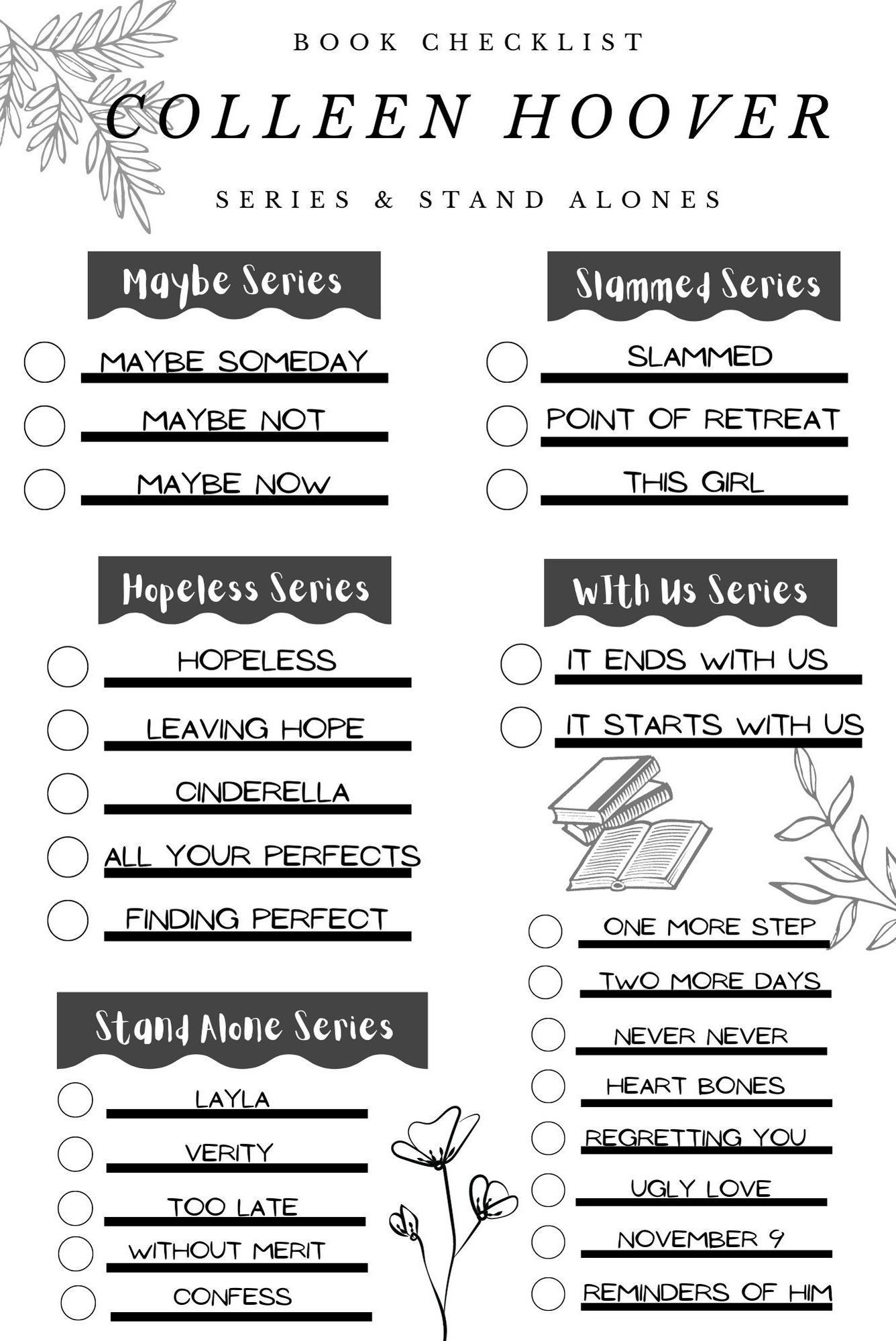 Free Printable Colleen Hoover Book List