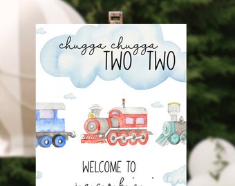 Chugga chugga twee twee welkomstbord, verjaardag trein thema, verjaardagsfeest welkomstbord, bewerkbaar en afdrukbaar feest teken