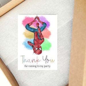 Custom Rainbow Spiderman thank you birthday tag