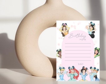 Disney princess birthday wishes card, disney princess birthday party theme printable, birthday wishes card for the birthday girl