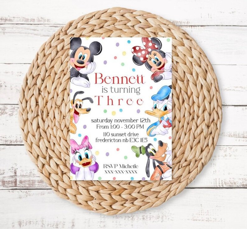 Disney Birthday Invitation Disney Theme Invite Disney Etsy