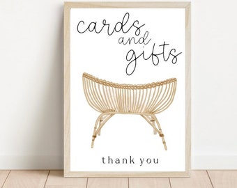 Carte de douche de bébé neutre et signe cadeau, signe de douche de bébé boho, douche de bébé thème moderne et bohème, signe de douche de bébé minimaliste