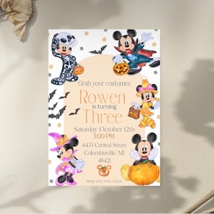 Disney Halloween birthday invitation, halloween party invite, costume party invitation, mickey halloween invitation, costume theme party