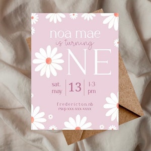 Daisy birthday invitation, daisy flower birthday theme, daisy first birthday, printable digital birthday invitation template, girly invite