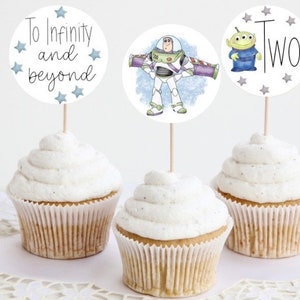 Buzz lightyear theme cupcake toppers, to infinity and beyond, digital printable editable cupcake toppers, toy story cupcake toppers