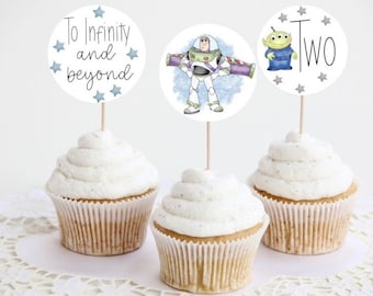 Buzz lightyear theme cupcake toppers, to infinity and beyond, digital printable editable cupcake toppers, toy story cupcake toppers