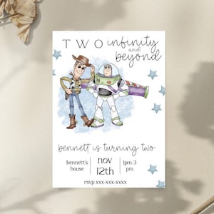 Buzz and Woody birthday invitation, toy story birthday invite, two infinity and beyond, Disney character birthday invite, instant download
