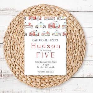 Emergency vehicle invitation, police car party invite, firetruck party invite, calling all units, vehicle party, car party theme, boy party