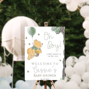 Winnie the pooh baby shower welcome sign, honey bear, editable welcome sign, digital product, instant download, winnie the pooh shower theme