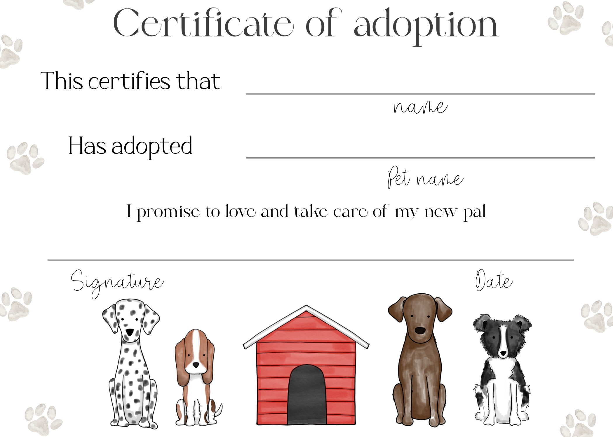 Certificate of Adoption for Puppy Theme Party, Dog Birthday, Lets Pawty ...