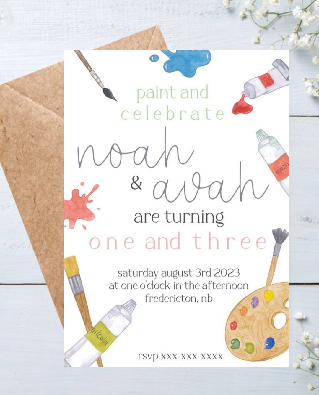Paint Party Birthday Invitation, Paint Theme Birthday, Art Party