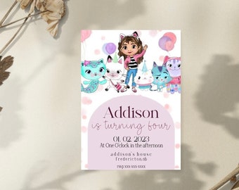 Custom Gabby Dollhouse Birthday Invitation, Gabby's Dollhouse theme birthday party, digital editable gabby dollhouse invitation