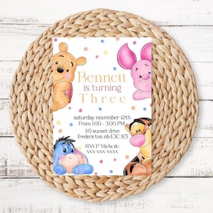 Winnie the pooh birthday party invite, winnie the pooh invitation, winnie the pooh birthday party theme, pooh bear theme party