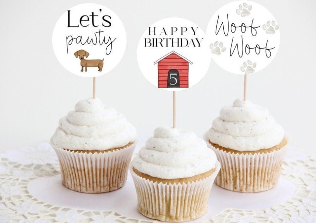 Let's Pawty Cupcake Toppers, Dog Theme Birthday Cupcake Toppers, Editable Printable Cupcake ...
