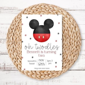 mickey mouse second birthday invitation, instant download, disney party invitation, editable and printable oh twodles, mickey mouse theme