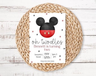mickey mouse second birthday invitation, instant download, disney party invitation, editable and printable oh twodles, mickey mouse theme