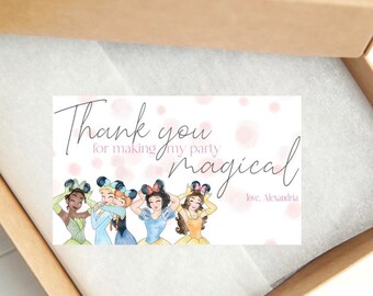 Disney princess birthday gift tag, princess thank you favour tag, disney princess party printable, disney princess party favour