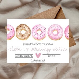 Donut birthday invitation, one sweet birthday theme, donut theme party decor, printable digital donut invitation, sweet treat party theme