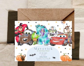 Disney Pixar Halloween birthday invitation, halloween party invite, costume party invitation, cars halloween invitation, costume theme party