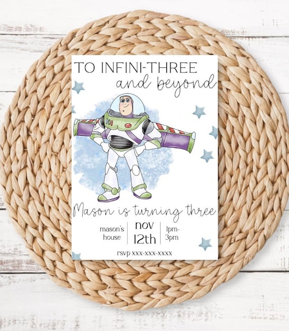 Buzz lightyear birthday invitation, toy story birthday invite, to infinithree and beyond, Disney character birthday invite, third birthday