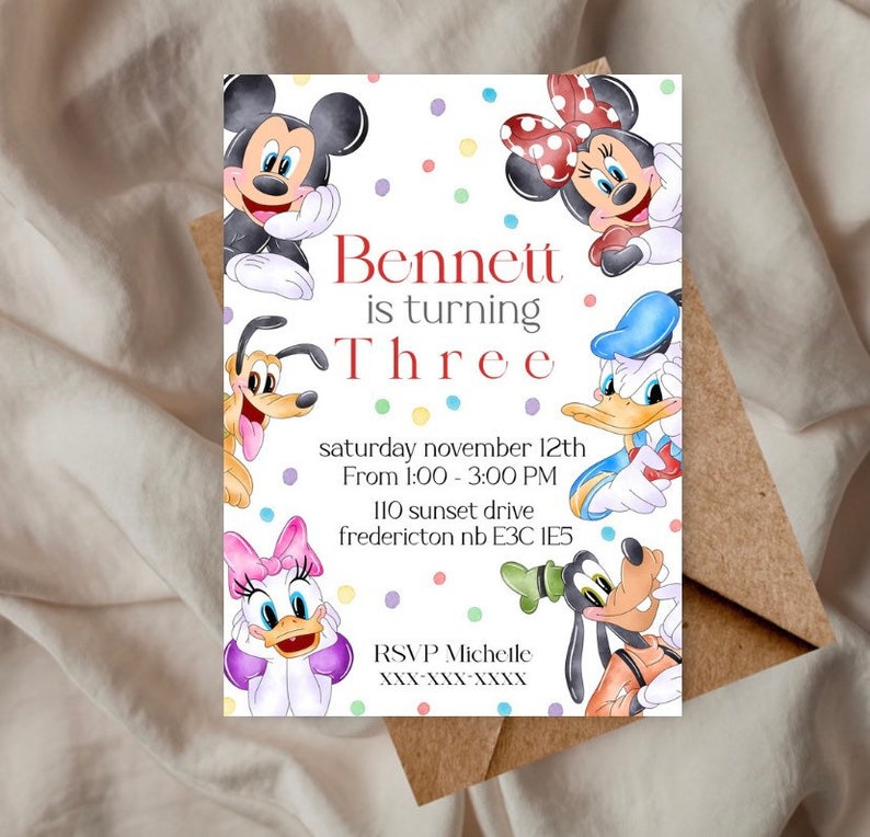 Disney Birthday Invitation Disney Theme Invite Disney Etsy