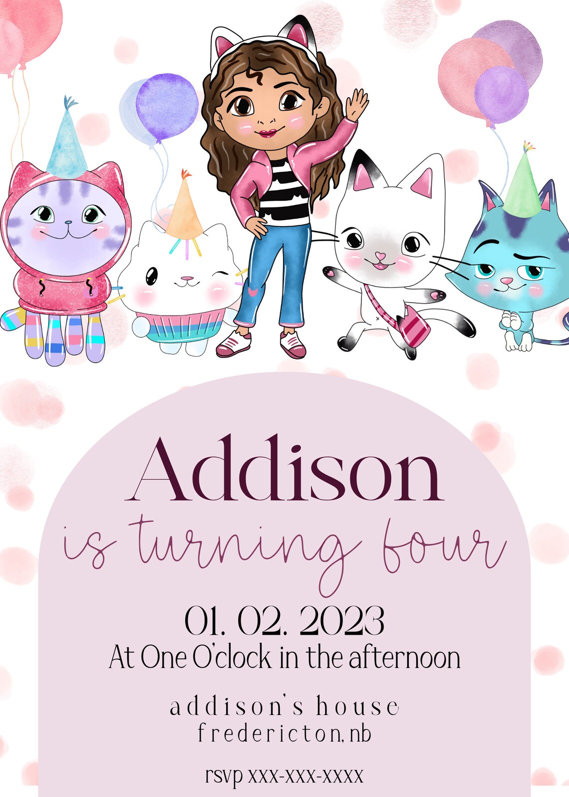Gabby Dollhouse Birthday Invitation, Gabby's Dollhouse Theme Birthday Party, Digital Editable