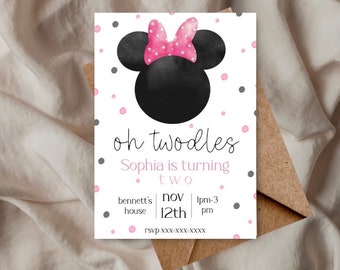 Minnie mouse second birthday invitation, instant download, disney party invitation, editable and printable oh twodles, minnie mouse theme